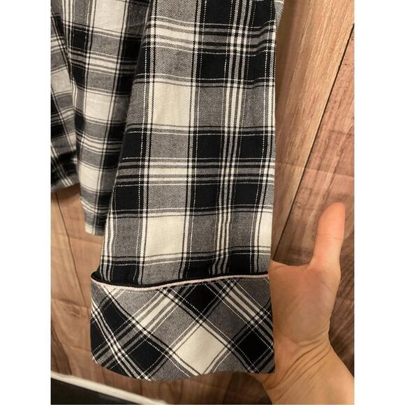 Victorias Secret Small Pajama Top Plaid Metallic White black Grey pink bow - Picture 4 of 7
